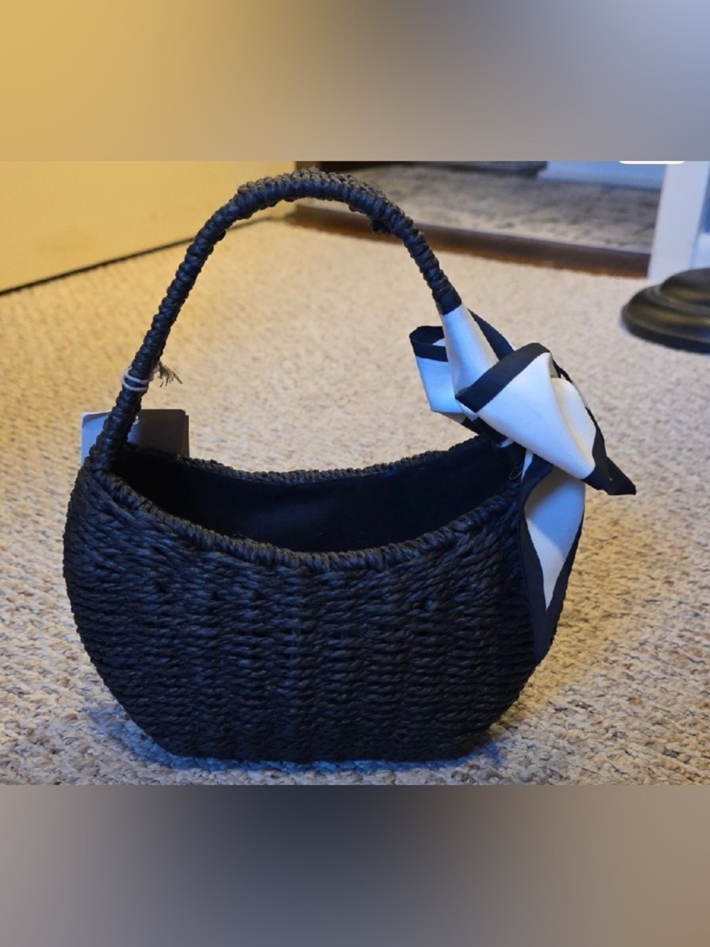 A New Day Black Woven Mini Bag Bow Detail Top Handle Purse NWT in bag - Picture 3 of 11